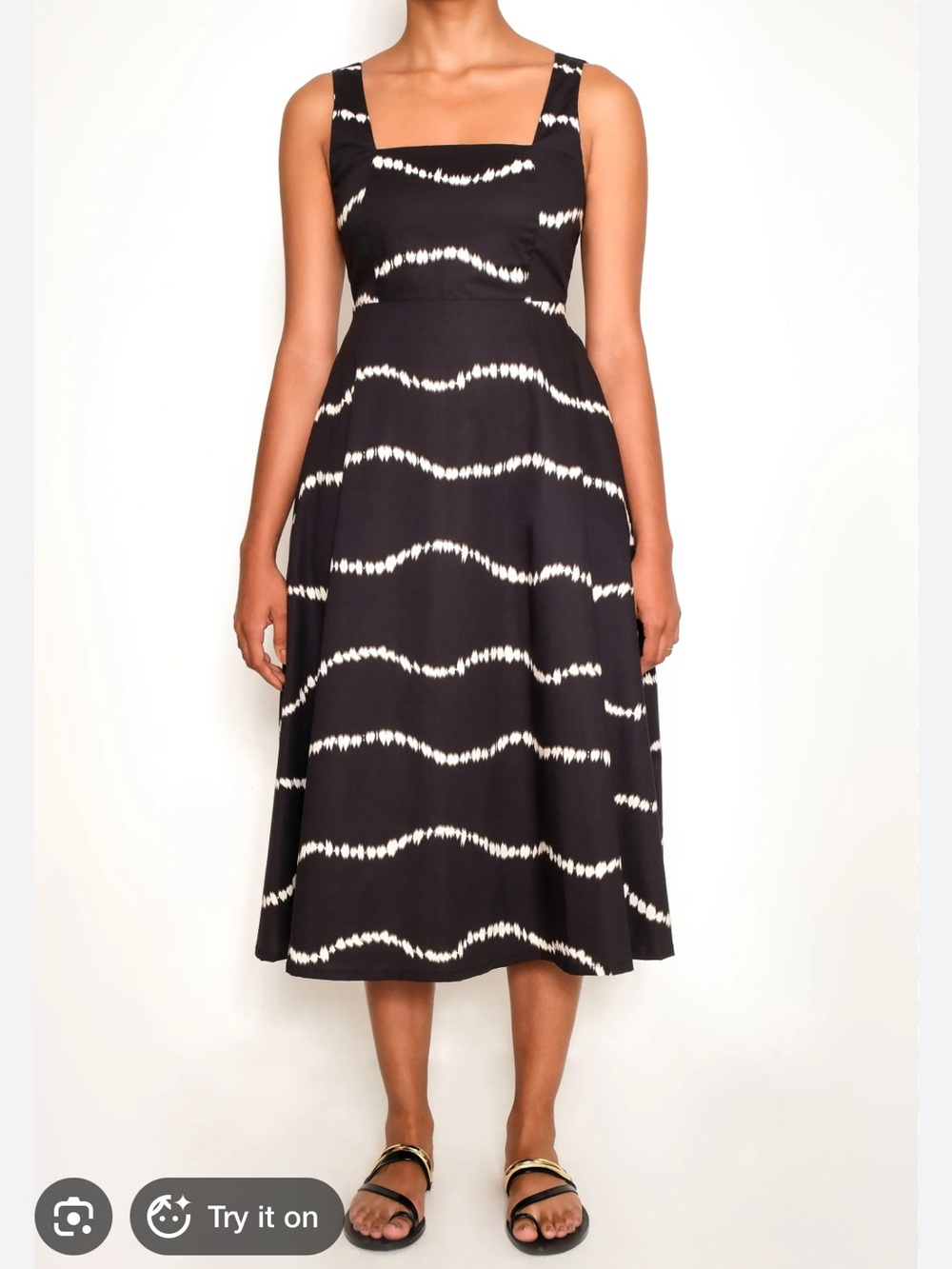 NWT Black Midi Dress with White Wave Print size Med